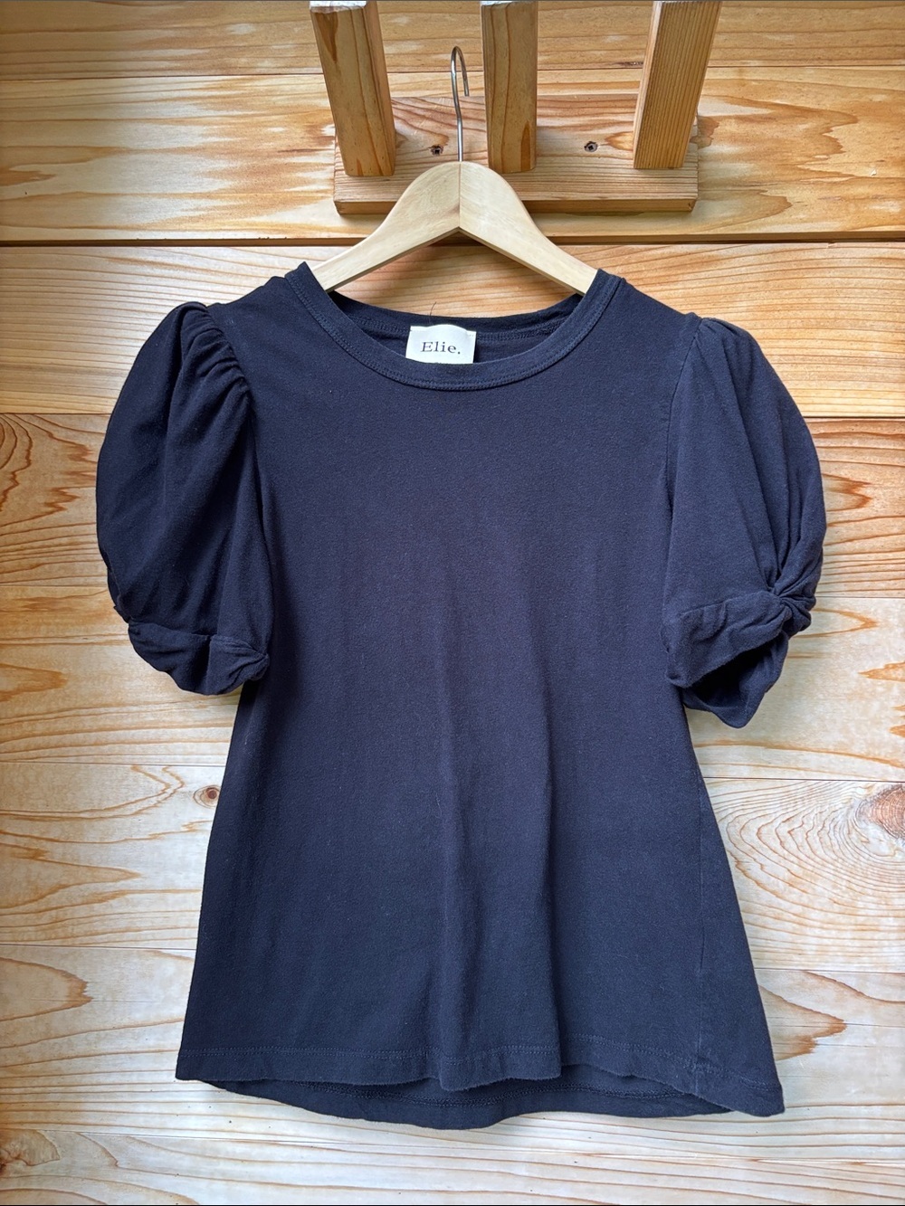 Elie Tahari Elie Puff Sleeve Tee | XS | Cotton Modal Top | Black